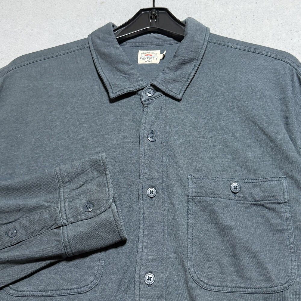 Faherty Button Down Shirt Mens 2XL Gray Knit Seasons Shirt Cotton MKC0086-BLN